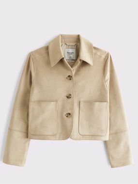 Abercrombie & Fitch Beige Cropped Button Front Jacket